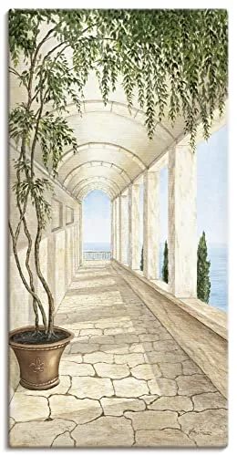ARTLAND Wanddeko Leinwand Bilder Wandbild 50 x 100 cm Architektur Gebäude Sehenswürdigkeiten Malerei Creme A5VL Capri