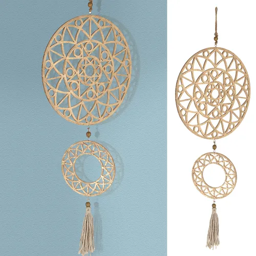 Wanddeko Ornament Hängend 34x90 Gold 2 Ringe Kreis Feng Shui Mandala Fensterdeko