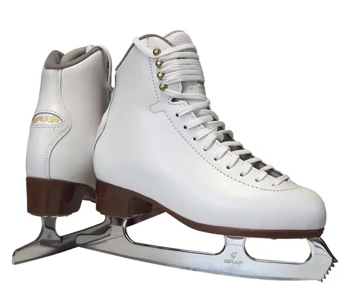 Graf Eiskunstlauf Schlittschuhe Arosa Gold Senior 40 - Elegante Freizeitschlittschuhe für ambitionierte Läufer mit hochwertiger Lederkonstruktion und individuell justierbaren Kufen für ein optimales Eislauferlebnis.