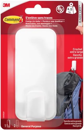 Command Utility Hook, Weiß, Größe XL für Schwergewicht < 4,5 kg, 1 Haken + 2 Streifen - Beschädigungsfreies Aufhängen