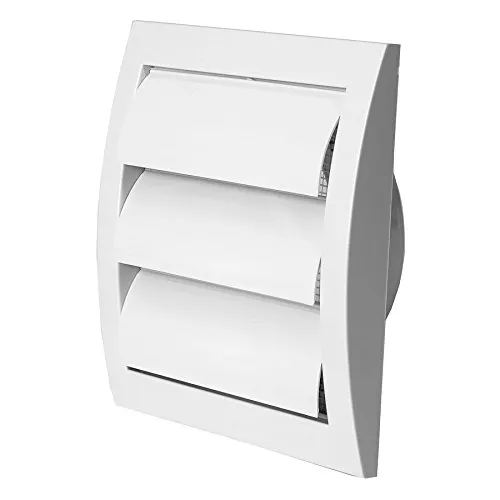 Easy Act Lüftungsgitter Kunststoff 100/125/150 mm mit automatischen Verschlussklappen, quadratische Außenabdeckung für Be- und Entlüftungssysteme, Lamellengitter, Abluftgitter (weiß, 100 mm)