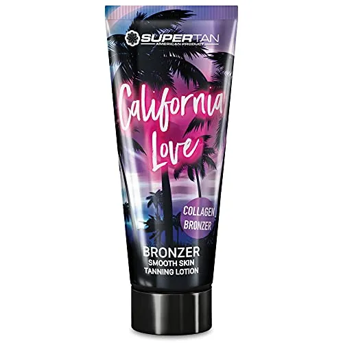 Supertan California Love Bronzer mit Sheabutter - Bodylotion mit innovativer Feuchtigkeitsformel, die die Haut intensiv bräunt und mit tropischem Duft verwöhnt. Ideal für Sonnen- und Solariumbesuche!