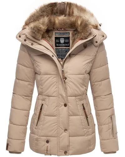 MARIKOO Damen Winterjacke B658 - Steppjacke mit Kunstfell - Funktionsjacke mit luxuriösem Kunstfellfutter, abnehmbarer Kapuze und warmem Fleecestoff in den Taschen – ideal für kalte Wintertage.