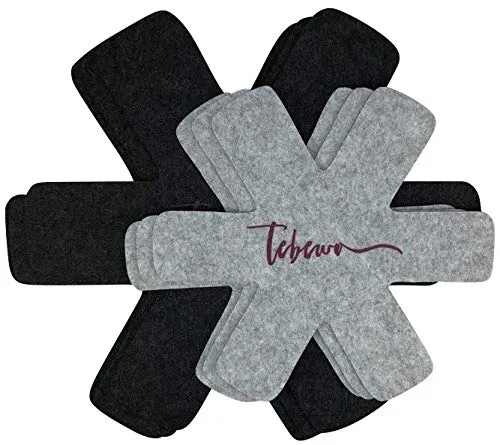 6er-Set Tebewo 3mm Pfannen-Schoner, Untersetzer aus Filz, 3 x 38cm + 3 x 28cm, Pfannenschutz, Stapelschutz, Topfschutz gegen Zerkratzen der Oberfläche, Pfannen schonend stapeln, Filzschoner