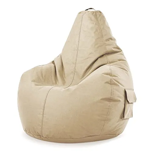 Green Bean Sitzsack Beige - Ergonomischer Gaming Sitzsack - Sitzsäcke: Cooler Sitzsack mit Rückenlehne, gefüllt mit 230 Litern EPS-Perlen für optimalen Komfort. Wasser- und schmutzabweisend, ideal für drinnen und draußen.