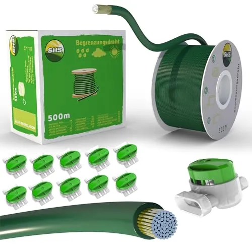 500m Begrenzungskabel + 10 Kabelverbinder für Mähroboter Rasenmäher Rasenroboter Zubehör Set Begrenzungsdraht für Suchkabel - kompatibel mit Gardena/Bosch/Husqvarna/Worx/Honda/ROBOMOW/iMow