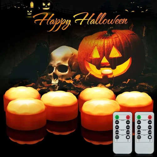 Lichter Geformt Kürbis Halloween Kerzen LED Batterie Timer Fernbedienung 6