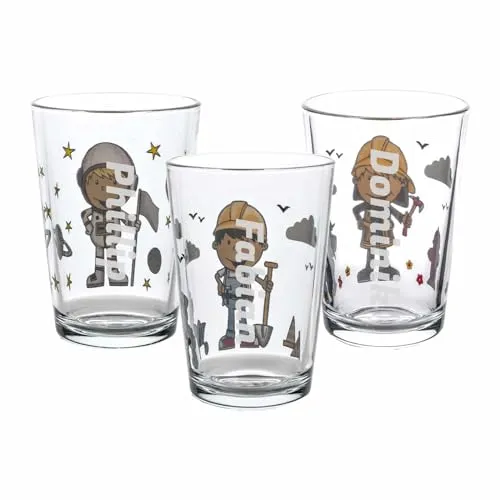 LUXENTU Kinderbecher mit Gravur, 3er Set Trinkgläser Berufe Jungen, 205 ml, Kindergläser mit persönlicher Namensgravur, Individualisierbar & Anpassbar mit 3 verschiedenen Namen