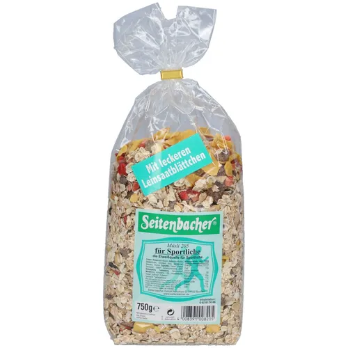 Seitenbacher Müsli für Sportliche - Ballaststoffreiches Müsli mit Vollkornflocken, Früchten und Nüssen, ideal für aktive Sportler. Perfekte Energiequelle für eine gesunde Ernährung.