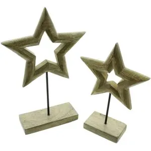 Frank-Flechtwaren Weihnachtsstern 778064, 2 Stück, Holz, 16 x 25 cm und 20 x 31 cm
