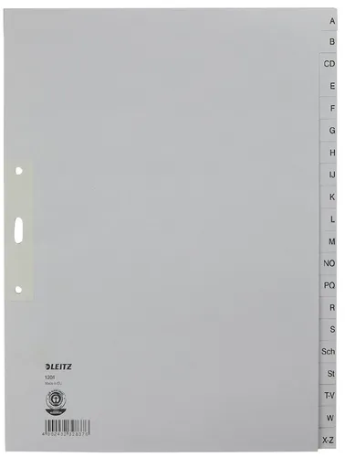 LEITZ Tauenpapier Register A-Z A4 Überbreite 20-teilig grau