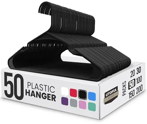 Utopia Home Kleiderbügel platzsparend – 50er Set Kunststoff Kleiderbügel, ultraschlank und rutschfest, schwarz, platzsparende Bügel für Kleiderschrank und Garderobe