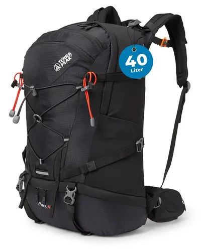 Terra Peak Wanderrucksack Flex 40, 40L mit YKK Reißverschluss - Wanderrucksack mit Halterung für Trinksystem, wasserabweisend und ideal für ausgedehnte Wanderungen. Inklusive gepolstertem Laptopfach für 15,6 Zoll und integrierter Notsignalpfeife.