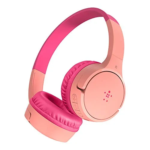 BELKIN Soundform Mini (pink) Bluetooth-Kopfhörer für Kinder - Sicherer On-Ear-Kopfhörer mit Lautstärkenbegrenzung auf 85 dB, ideal für Distanzunterricht und lange Autofahrten. Bis zu 30 Stunden Akkulaufzeit und kinderfreundliche Bedienung.
