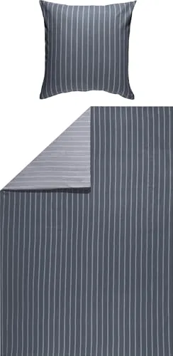 Looks by Wolfgang Joop Bettwäsche Feinflanell anthrazit-Silber 155x220 cm - Eleganter Wendebettbezug im Streifen-Design aus 100% Baumwolle. Pflegeleicht bei 60 °C, ideal für ein angenehmes Schlafgefühl. Inklusive 80x80 cm Kissenbezug.