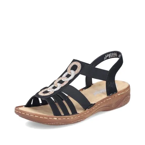 Rieker Damen Pantoletten V2870 - Bequeme Slipper für den Alltag - Wanderschuhe mit schmaler Passform, aus Kunstleder und mit 3,5 cm Keilabsatz für zusätzlichen Komfort. Ideal für entspannte Tage im Freien.