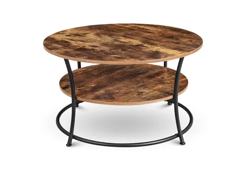 Couchtisch Lillie - Ø 80cm aus Holz und Metall - Eleganter Couchtisch Lillie mit zwei Ablagen, MDF Tischplatte in Holzfarbe und robustem Metallgestell in Schwarz. Ideal für stilvolle Wohnzimmer.