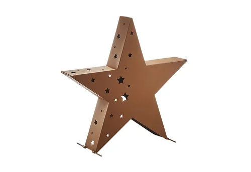 Kobolo Kerzenlaterne Windlicht Deko Stern - STAR - Metall Rostoptik - Kerzenhalter in rustikaler Rostoptik, ideal für festliche Dekoration und stimmungsvolles Licht durch sternförmige Ausstanzungen.