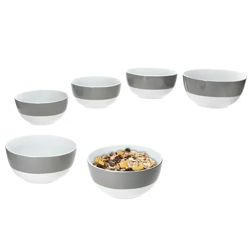 MamboCat 6er Set Variant Grau Schale 14,3cm I 450ml I farbige Porzellan-Schüssel für 6 Personen I Schälchen für Salat, Müsli, Chips & Co. I buntes Geschirr für Frühstück, Mittag & Abendbrot