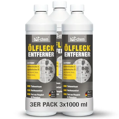 bio-chem Ölfleckenentferner Fleckentferner - Effektiver Fleckenentferner für hartnäckige Ölverschmutzungen auf Asphalt, Beton und mehr. Beseitigt selbst eingetrocknete Ölflecken mühelos.