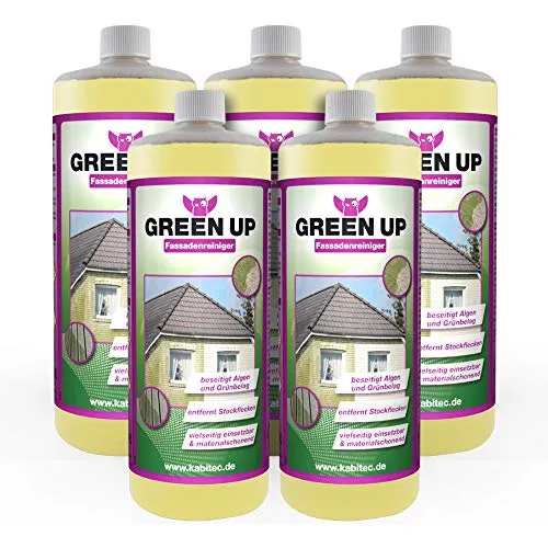 KABITEC Green UP (5x 1000 ml) Fassadenreiniger Grünbelagentferner Algenentferner mit Langzeiteffekt