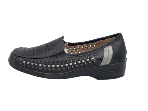 Ablovo Damen Slipper Slip on Flache Schuhe Loafer Bequeme Mokassins (Schwarz-Grau, 37)