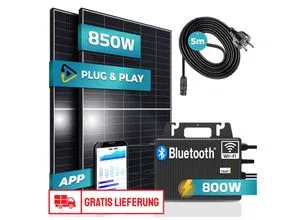 SUNNIVA Balkonkraftwerk 850W - 800W Solaranlage mit GROWATT Micro Wechselrichter, drosselbar und upgradebar, hohe jährliche Ersparnis von bis zu 360 EUR