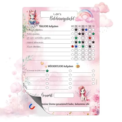 TOBJA Belohnungstafel Kinder A4 magnetisch - Spielerisches Töpfchentraining und Alltagsroutinen mit Einhorn, Dino oder Waldtiere Design - Für strahlende Kinder und entspannte Eltern (Einhorn)