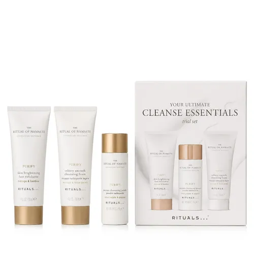 Rituals The Ritual of Namaste Cleanse Essentials Trial Set - Umfassendes Gesichtspflegeset mit Reinigungsschaum, Reinigungspulver und Gesichtspeeling. Ideal für alle Hauttypen und perfekt für unterwegs. Entdecken Sie natürliche Inhaltsstoffe für eine sanfte und effektive Reinigung.