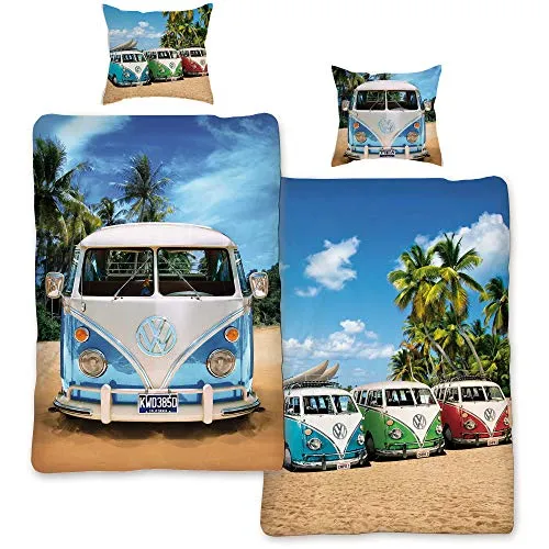 BERONAGE VW Bulli Bettwäsche Set 135x200 cm - Bettwäsche-Set für VW-Fans aus 100% Baumwolle in Biber-Flanell-Qualität, pflegeleicht und mit Reißverschluss für optimalen Schlafkomfort.