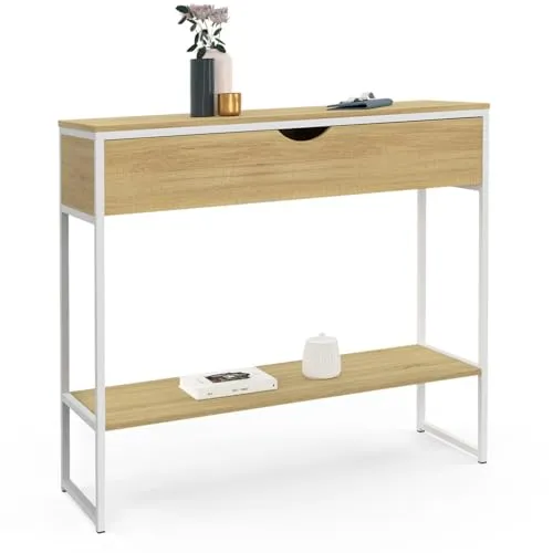 IDMarket - Konsole 1 Schublade Detroit 1 Regal Industriedesign Holz und Metall weiß