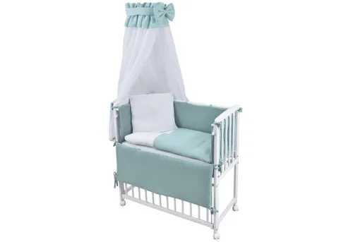Baby-Delux Stubenbett Beistellbett Komplettset Waffelpique Musselin, Stillbett 90x40 weiß höhenverstellbar, Matratze inkl. komplett Set