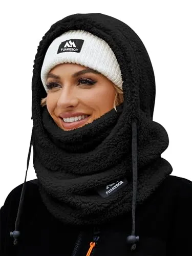 Fuakesor Plüsch Sturmhaube Unisex Winddicht Thermo Balaclava Ski Mask | 3 in 1 Fleece Hood Sturmhaube mit Kordelzug für Kopf, Ohren, Gesicht und Hals – Unisex für Ski & Winter
