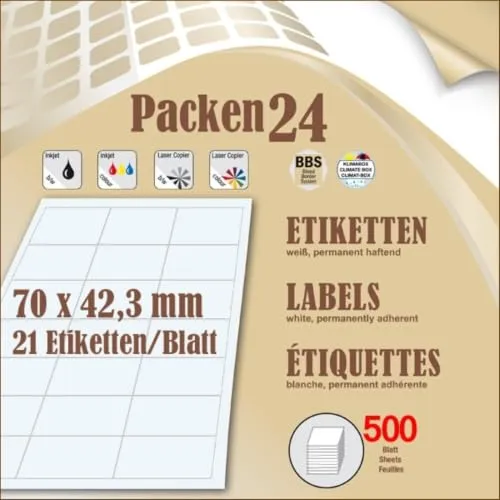 Packen24 A4 Etiketten 70 x 42,4 mm