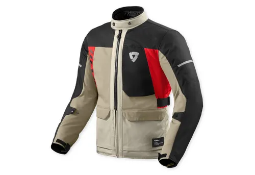 Revit Convergent H2O Sand Rot Gr. XL - Wasserdichte Motorradjacke - Robuste Touringjacke in Größe XL mit 5 Taschen, atmungsaktiv und wasserdicht. Ideal für alle Jahreszeiten, ausgestattet mit herausnehmbaren Protektoren und verstellbarer Passform für optimalen Komfort.