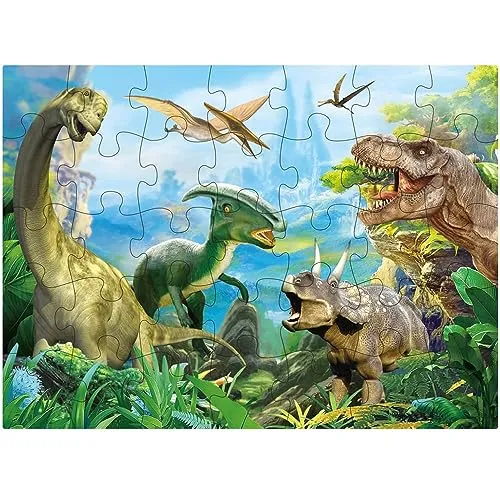 Dinosaurier-Puzzle für Kinder im Alter von 3-5 4-8 Jahren, 35-teiliges Jumbo-Kleinkind-Bodenpuzzle für Kinder, Jungen, Mädchen, Lernen, Lernspielzeug, Geschenkbox