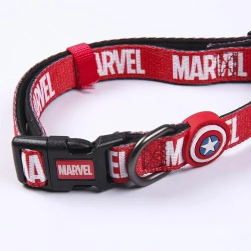 Hundehalsband mit Marvel Motiven Bedruckt / 100% Polyester hergestellt, Beständiger Stoff und Kleine Anhänger Metall - Offiziell Lizenziert von Marvel