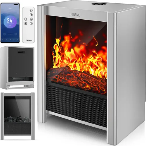TRESKO Elektrokamin mit Heizung & Fernbedienung 2000W - Elektrokamin mit realistischer LED-Flamme, Smart Home WiFi App Steuerung und 3 Heizmodi. Ideal für gemütliche Abende und effiziente Heizung.
