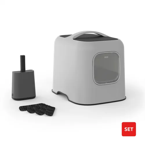 Rotho Katzentoilette Bea – stilvolles Katzenklo mit Haube - Die Katzentoilette Bea überzeugt durch modernes Design und geruchsdichte Magnet-Schwingtür. Mit integriertem Kohlefilter und praktischem Schaufelhalter für einfache Reinigung – ideal für ein sauberes Zuhause.