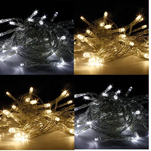 INDA-Exclusiv 10/20/30/50er LED Lichterkette Batterie Party Beleuchtung transparentes Kabel mit Timerfunktion für Innen und Außen, Farben:Warmweiß, LED Lichterbaum/Kette:10 LED