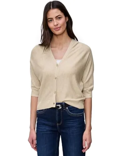 STREET ONE Strickjacke V-Neck Button Up Cardigan Beige Größe 44 - Modische Strickjacke mit V-Ausschnitt und Knopfverschluss. Ideal für vielseitige Outfits und angenehm zu tragen dank der hochwertigen Materialzusammensetzung.