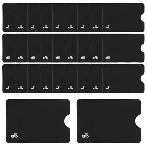 MENUY 30 Stück RFID Blocker Kartenhülle, NFC Schutzhülle Karte, Kreditkartenhülle, Kreditkarten Schutzhüllen für EC Karten Schutzhülle, Kreditkarte, Bankkarte, 91 * 62 mm, Schwarz