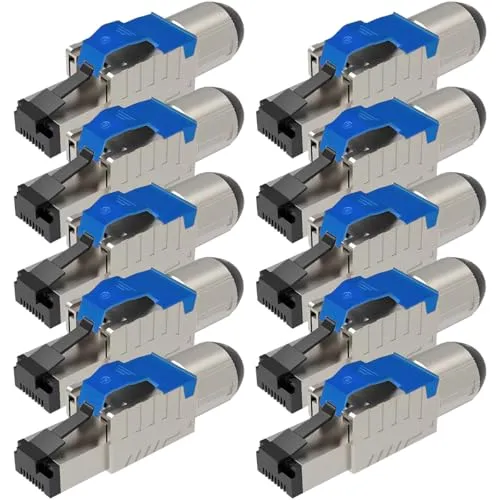 UC-Express Netzwerkstecker CAT 8 RJ45-10x RJ45 Stecker Blau Steckverbinder - werkzeuglos - geschirmt - mit Zugentlastung - CAT8 CAT8.1 LAN Netzwerkkabel Stecker