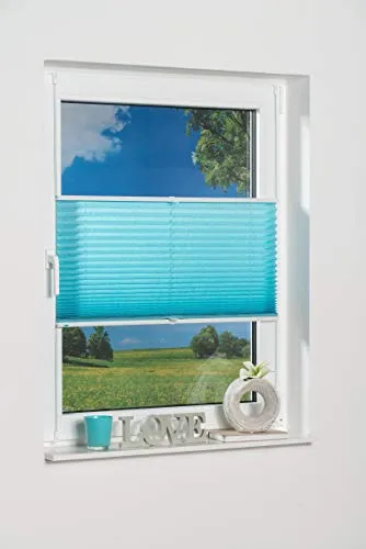 K-home Klemmfix-Plissee 30 x 130 cm (B x L) Iceblau Lichtschutz +++ Moderne Crushed Optik +++