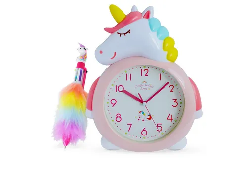 Oramics Kinder Wanduhr Einhorn - Quarz 3D Design - Wanduhren für Kinder - Spielerisch Zeit lernen mit einer farbenfrohen Einhorn-Uhr, die leise tickt und ein ruhiges Schlafumfeld schafft. Inklusive 6-farbigem Kugelschreiber für kreativen Spaß!