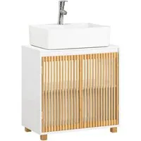 SoBuy Waschbeckenunterschrank BZR125 - Moderner Badezimmerschrank - Waschbeckenunterschrank mit 2 Einlegeböden und 4 Füßen, ideal für Ordnung im Bad – modernes Design in Weiß-Natur für jeden Einrichtungsstil.