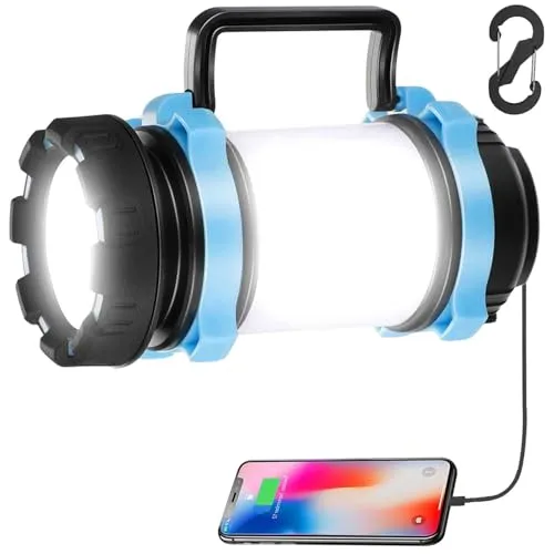 LED Campinglampe Aufladbar，Superhell Tragbar Camping Lampen mit Haken, Helligkeiten Dimmbar, USB C camping laterne für Wandern Outdoor, Notfall, Stromausfällen