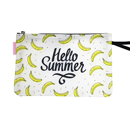 Haus und Deko Bikini Wetbag Hello Summer Weiß, wasserdichte Badetasche, Bikini Bag im Sommer Design, Nasstasche für Unterwegs, Schwimmbeutel für Urlaub, Strand, Schwimmbad