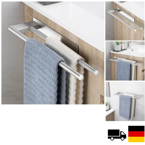 OETAMS Handtuchhalter ohne Bohren - Doppelt selbstklebend aus 304 Edelstahl - Stylischer Handtuchhalter für Bad und Küche, einfach ohne Bohren zu installieren und ideal für glatte Oberflächen. Rostfrei und langlebig, bietet Platz für zwei Handtücher.