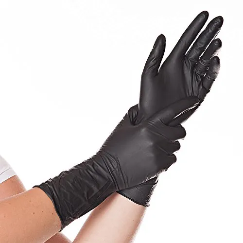 FRANZ MENSCH Hygostar Nitrilhandschuhe Safe Long | Latex- und puderfrei, schwarz, 7/S, 30cm, 100 Stück, Einweghandschuhe, extra lang und robust, langer Schaft